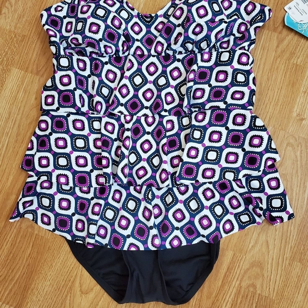 Swim Solutions Jewels Tiered Tummy Control 1-Piece - Picture 6 of 16